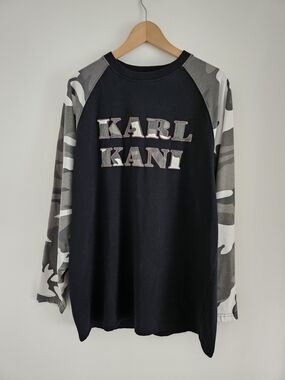 Vintage Karl Kani Black Camo Raglan Long Sleeve Shirt Mens Large Y2K